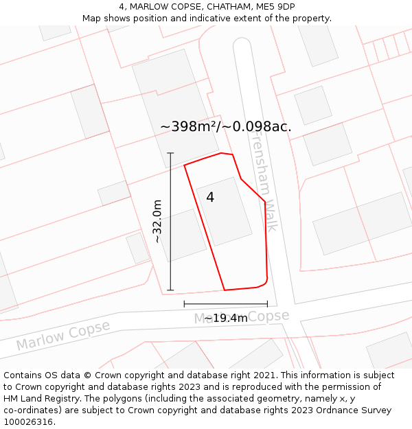 4, MARLOW COPSE, CHATHAM, ME5 9DP: Plot and title map