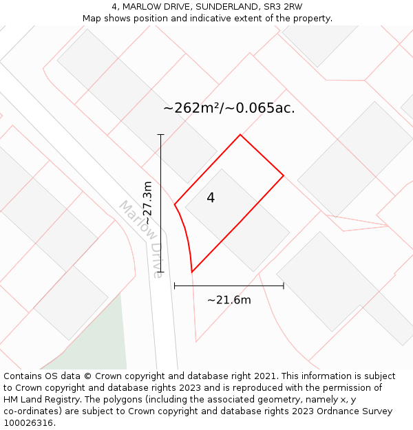 4, MARLOW DRIVE, SUNDERLAND, SR3 2RW: Plot and title map