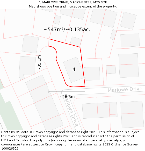 4, MARLOWE DRIVE, MANCHESTER, M20 6DE: Plot and title map