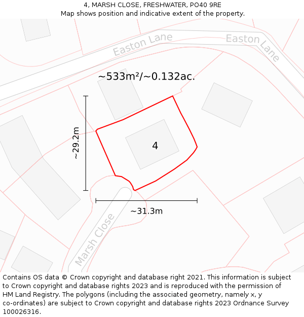 4, MARSH CLOSE, FRESHWATER, PO40 9RE: Plot and title map