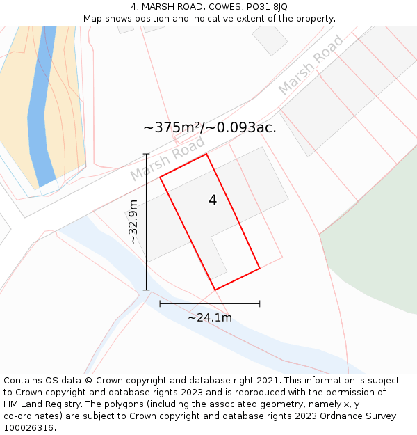 4, MARSH ROAD, COWES, PO31 8JQ: Plot and title map