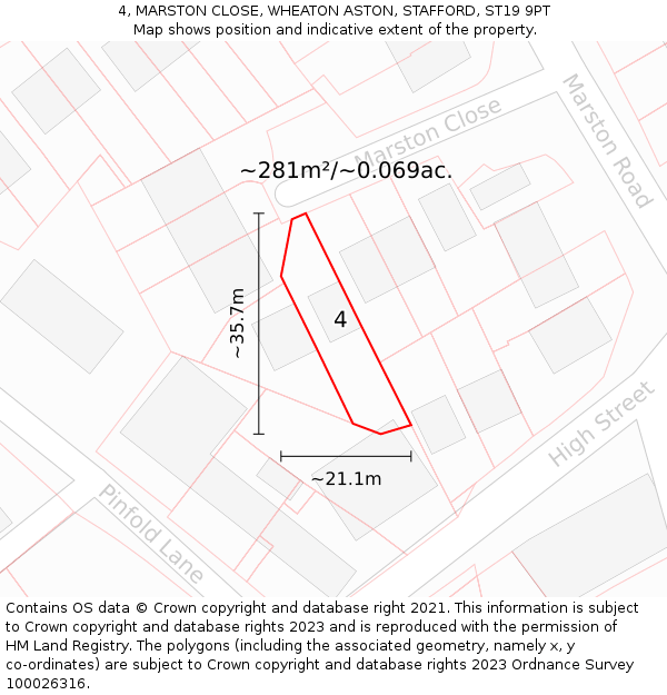 4, MARSTON CLOSE, WHEATON ASTON, STAFFORD, ST19 9PT: Plot and title map