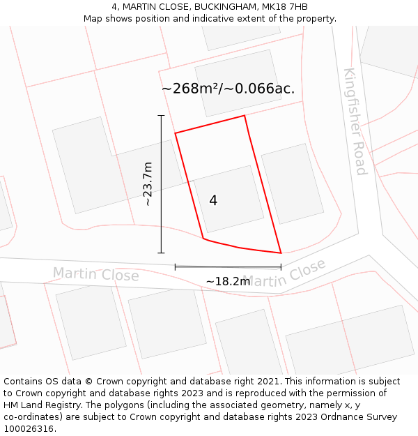 4, MARTIN CLOSE, BUCKINGHAM, MK18 7HB: Plot and title map