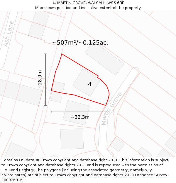 4, MARTIN GROVE, WALSALL, WS6 6BF: Plot and title map