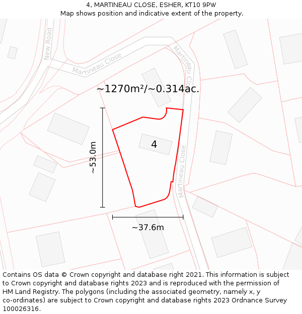 4, MARTINEAU CLOSE, ESHER, KT10 9PW: Plot and title map