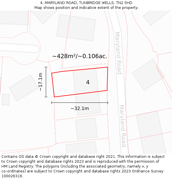 4, MARYLAND ROAD, TUNBRIDGE WELLS, TN2 5HD: Plot and title map