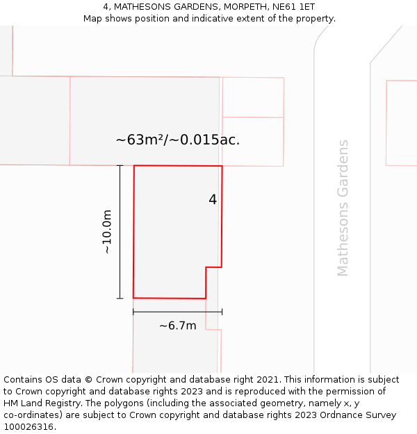 4, MATHESONS GARDENS, MORPETH, NE61 1ET: Plot and title map