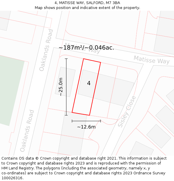 4, MATISSE WAY, SALFORD, M7 3BA: Plot and title map