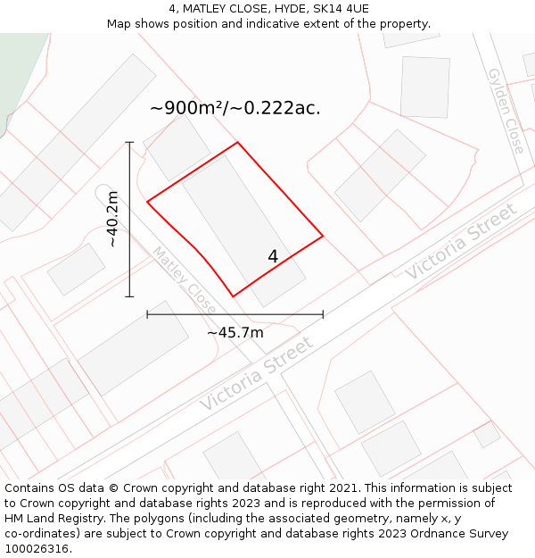 4, MATLEY CLOSE, HYDE, SK14 4UE: Plot and title map