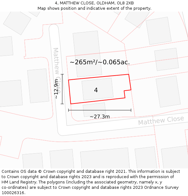 4, MATTHEW CLOSE, OLDHAM, OL8 2XB: Plot and title map