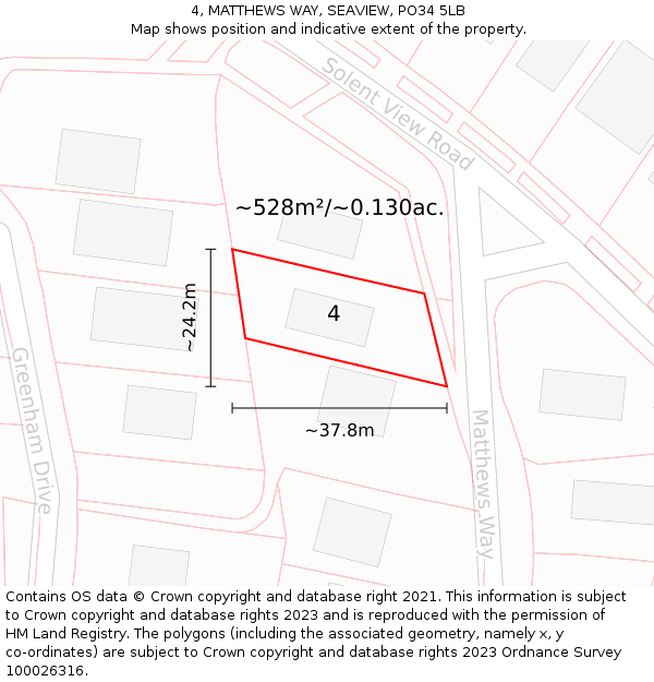 4, MATTHEWS WAY, SEAVIEW, PO34 5LB: Plot and title map