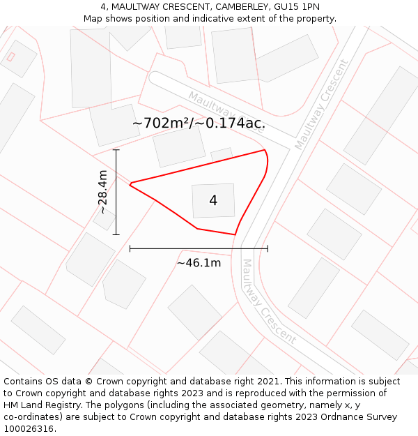 4, MAULTWAY CRESCENT, CAMBERLEY, GU15 1PN: Plot and title map