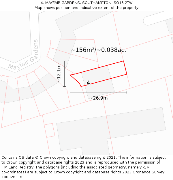 4, MAYFAIR GARDENS, SOUTHAMPTON, SO15 2TW: Plot and title map