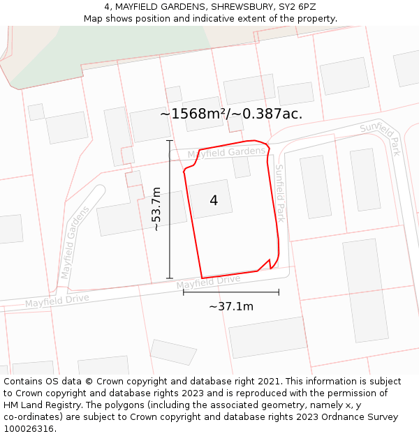 4, MAYFIELD GARDENS, SHREWSBURY, SY2 6PZ: Plot and title map