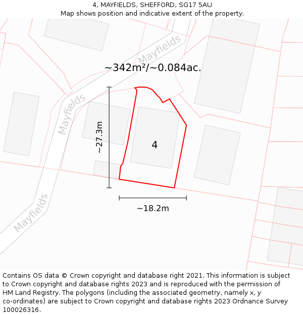 4, MAYFIELDS, SHEFFORD, SG17 5AU: Plot and title map