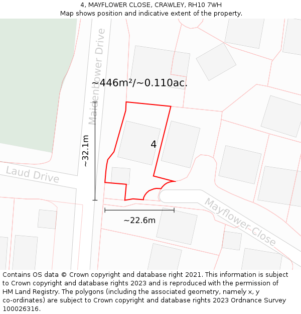 4, MAYFLOWER CLOSE, CRAWLEY, RH10 7WH: Plot and title map