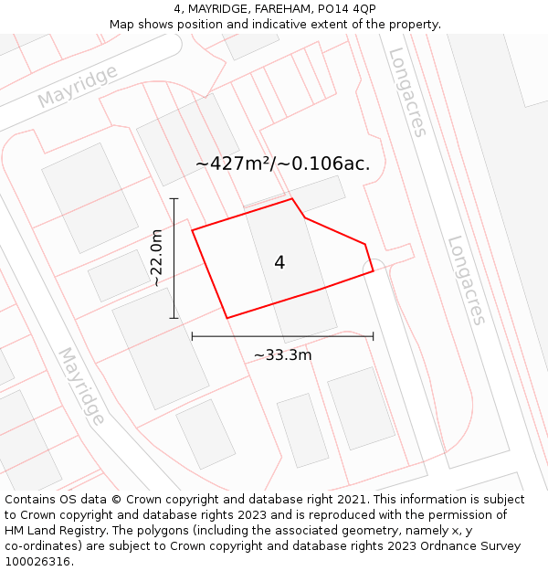 4, MAYRIDGE, FAREHAM, PO14 4QP: Plot and title map