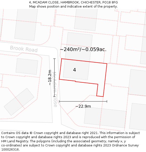 4, MCADAM CLOSE, HAMBROOK, CHICHESTER, PO18 8FG: Plot and title map