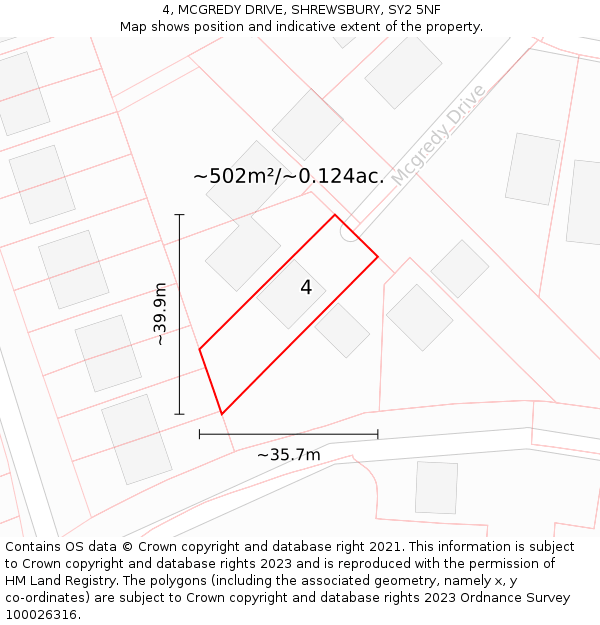 4, MCGREDY DRIVE, SHREWSBURY, SY2 5NF: Plot and title map