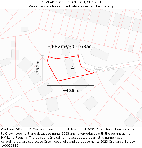 4, MEAD CLOSE, CRANLEIGH, GU6 7BH: Plot and title map