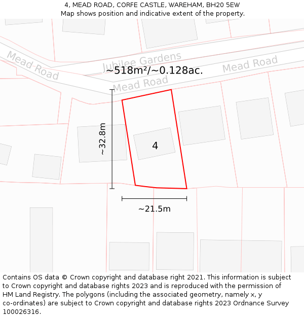 4, MEAD ROAD, CORFE CASTLE, WAREHAM, BH20 5EW: Plot and title map