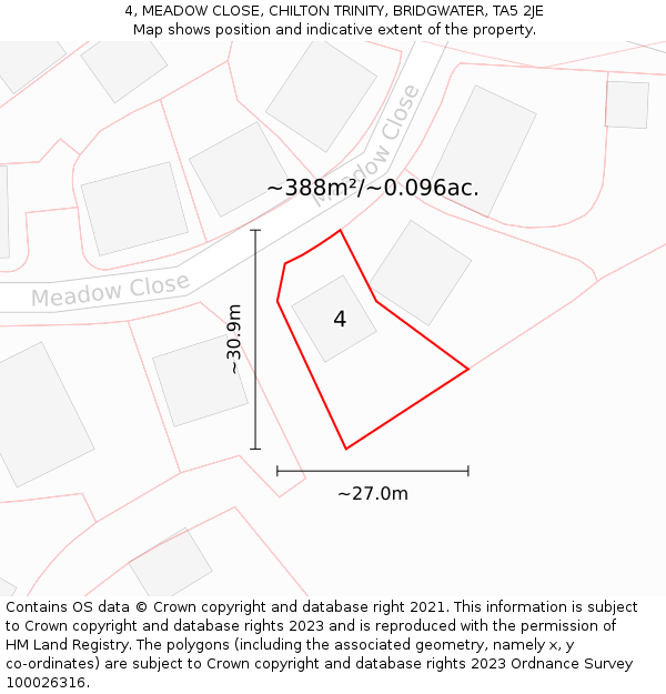 4, MEADOW CLOSE, CHILTON TRINITY, BRIDGWATER, TA5 2JE: Plot and title map