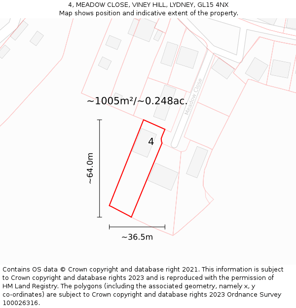 4, MEADOW CLOSE, VINEY HILL, LYDNEY, GL15 4NX: Plot and title map