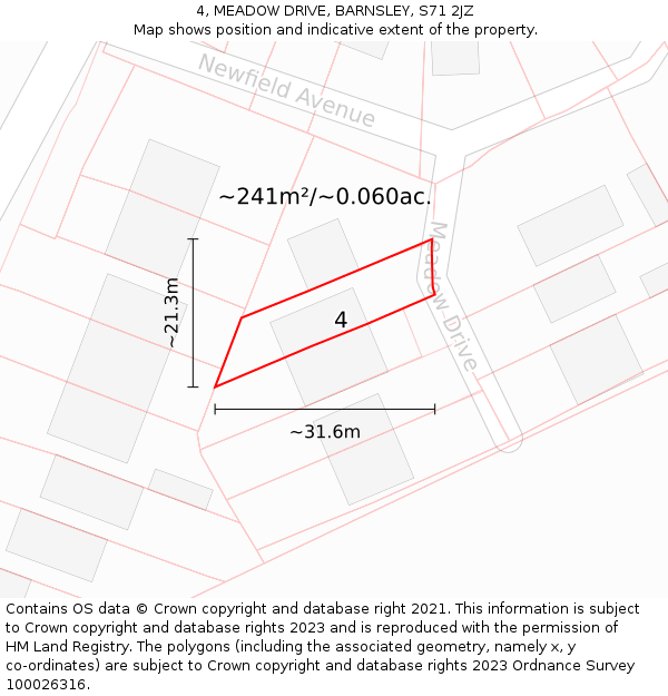 4, MEADOW DRIVE, BARNSLEY, S71 2JZ: Plot and title map