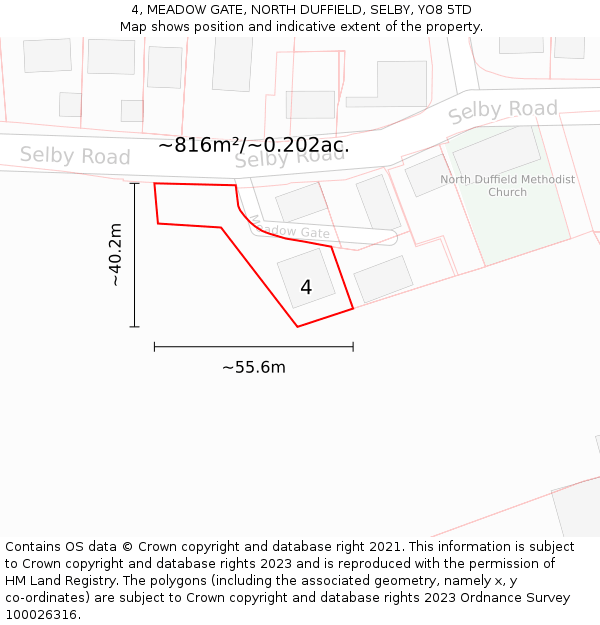 4, MEADOW GATE, NORTH DUFFIELD, SELBY, YO8 5TD: Plot and title map