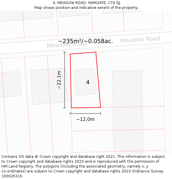 4, MEADOW ROAD, MARGATE, CT9 5JJ: Plot and title map