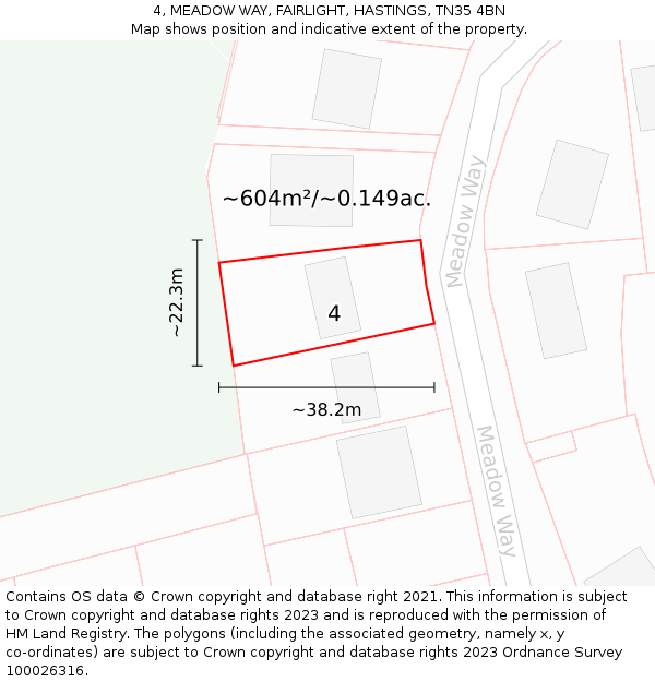 4, MEADOW WAY, FAIRLIGHT, HASTINGS, TN35 4BN: Plot and title map