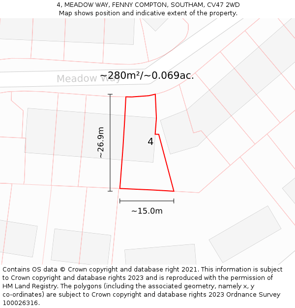 4, MEADOW WAY, FENNY COMPTON, SOUTHAM, CV47 2WD: Plot and title map