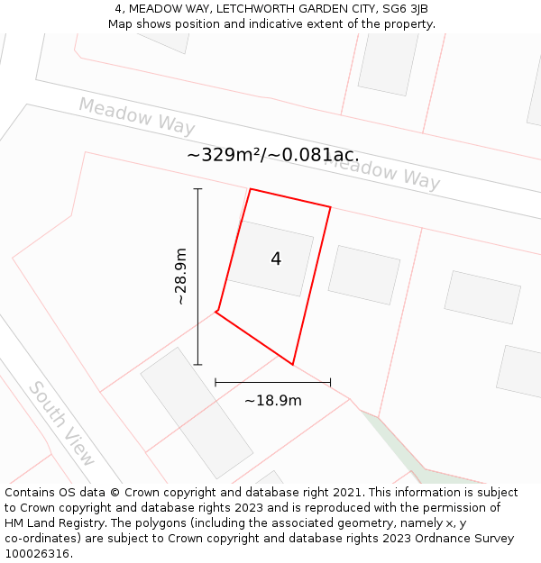 4, MEADOW WAY, LETCHWORTH GARDEN CITY, SG6 3JB: Plot and title map