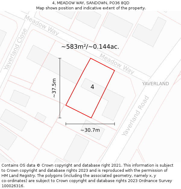 4, MEADOW WAY, SANDOWN, PO36 8QD: Plot and title map