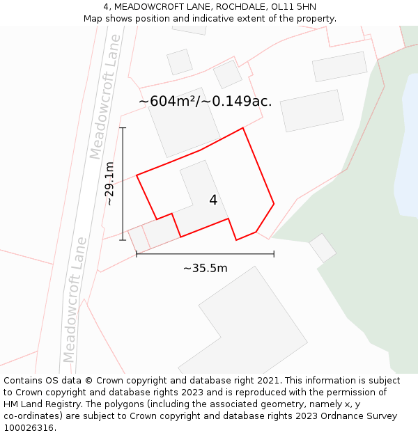 4, MEADOWCROFT LANE, ROCHDALE, OL11 5HN: Plot and title map