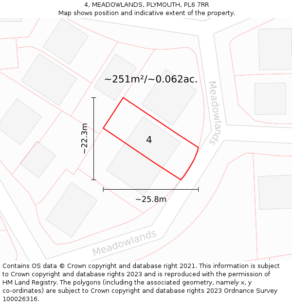 4, MEADOWLANDS, PLYMOUTH, PL6 7RR: Plot and title map