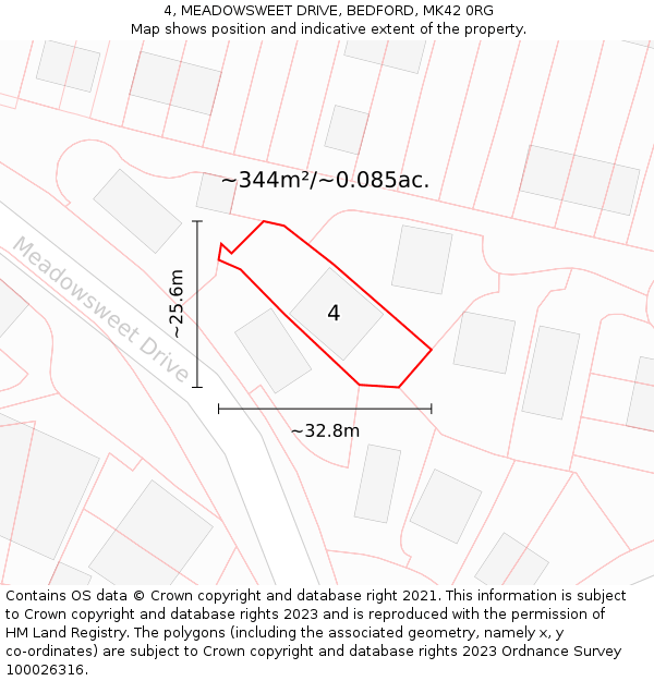 4, MEADOWSWEET DRIVE, BEDFORD, MK42 0RG: Plot and title map