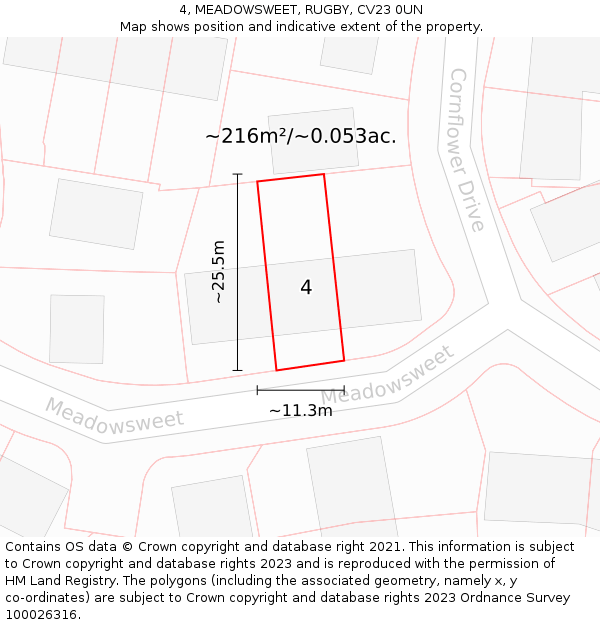 4, MEADOWSWEET, RUGBY, CV23 0UN: Plot and title map