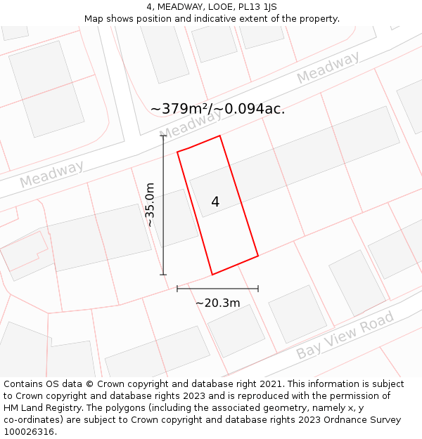 4, MEADWAY, LOOE, PL13 1JS: Plot and title map