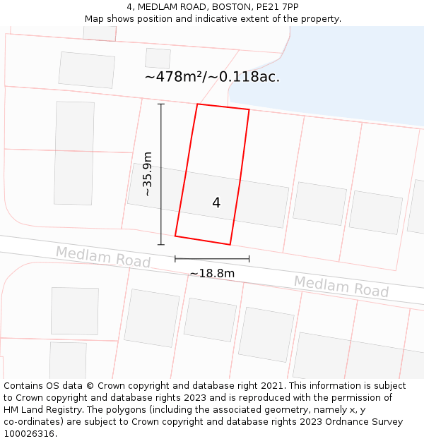 4, MEDLAM ROAD, BOSTON, PE21 7PP: Plot and title map