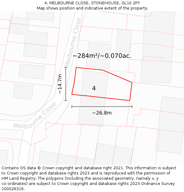 4, MELBOURNE CLOSE, STONEHOUSE, GL10 2PY: Plot and title map