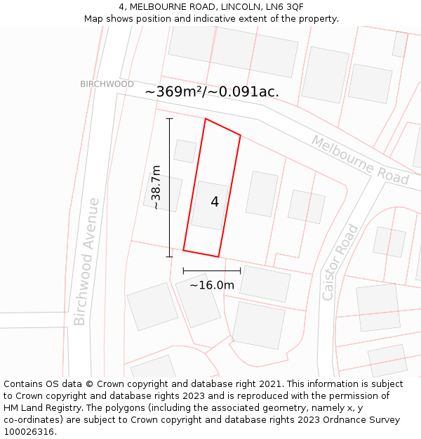 4, MELBOURNE ROAD, LINCOLN, LN6 3QF: Plot and title map