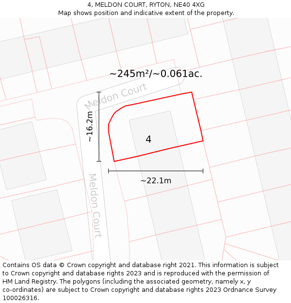 4, MELDON COURT, RYTON, NE40 4XG: Plot and title map