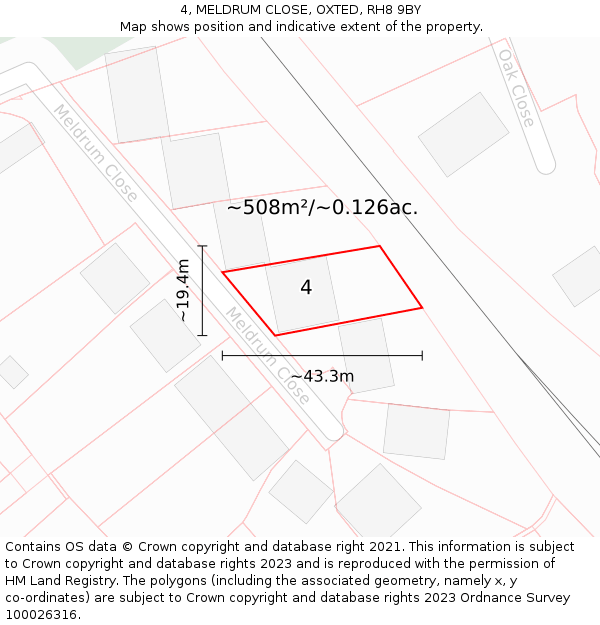 4, MELDRUM CLOSE, OXTED, RH8 9BY: Plot and title map