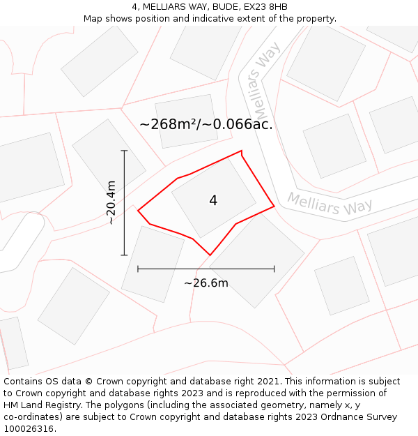 4, MELLIARS WAY, BUDE, EX23 8HB: Plot and title map