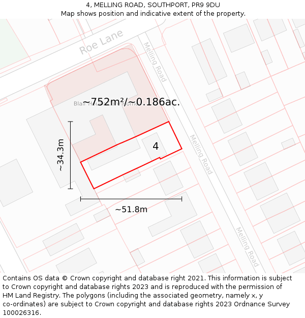 4, MELLING ROAD, SOUTHPORT, PR9 9DU: Plot and title map