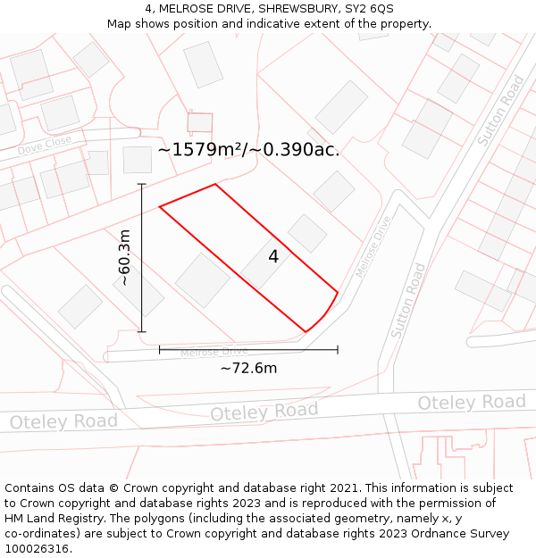 4, MELROSE DRIVE, SHREWSBURY, SY2 6QS: Plot and title map
