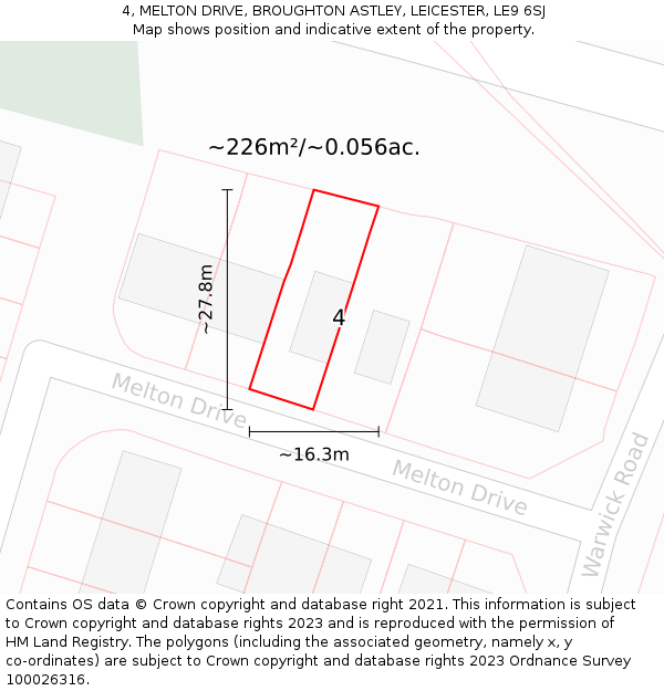 4, MELTON DRIVE, BROUGHTON ASTLEY, LEICESTER, LE9 6SJ: Plot and title map