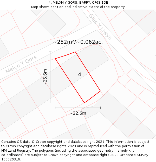 4, MELYN Y GORS, BARRY, CF63 1DE: Plot and title map