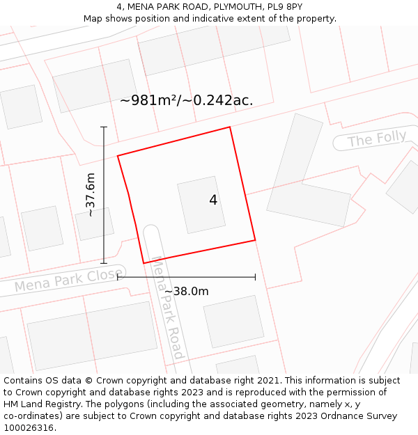 4, MENA PARK ROAD, PLYMOUTH, PL9 8PY: Plot and title map